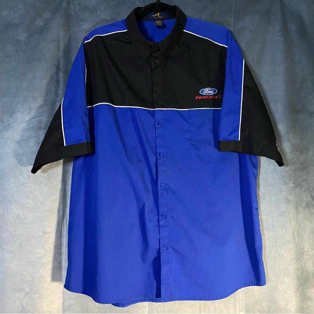 Ford Racing Black/Blue Mechanic Button Down Work Pit Crew Racing XL Short Sleeve